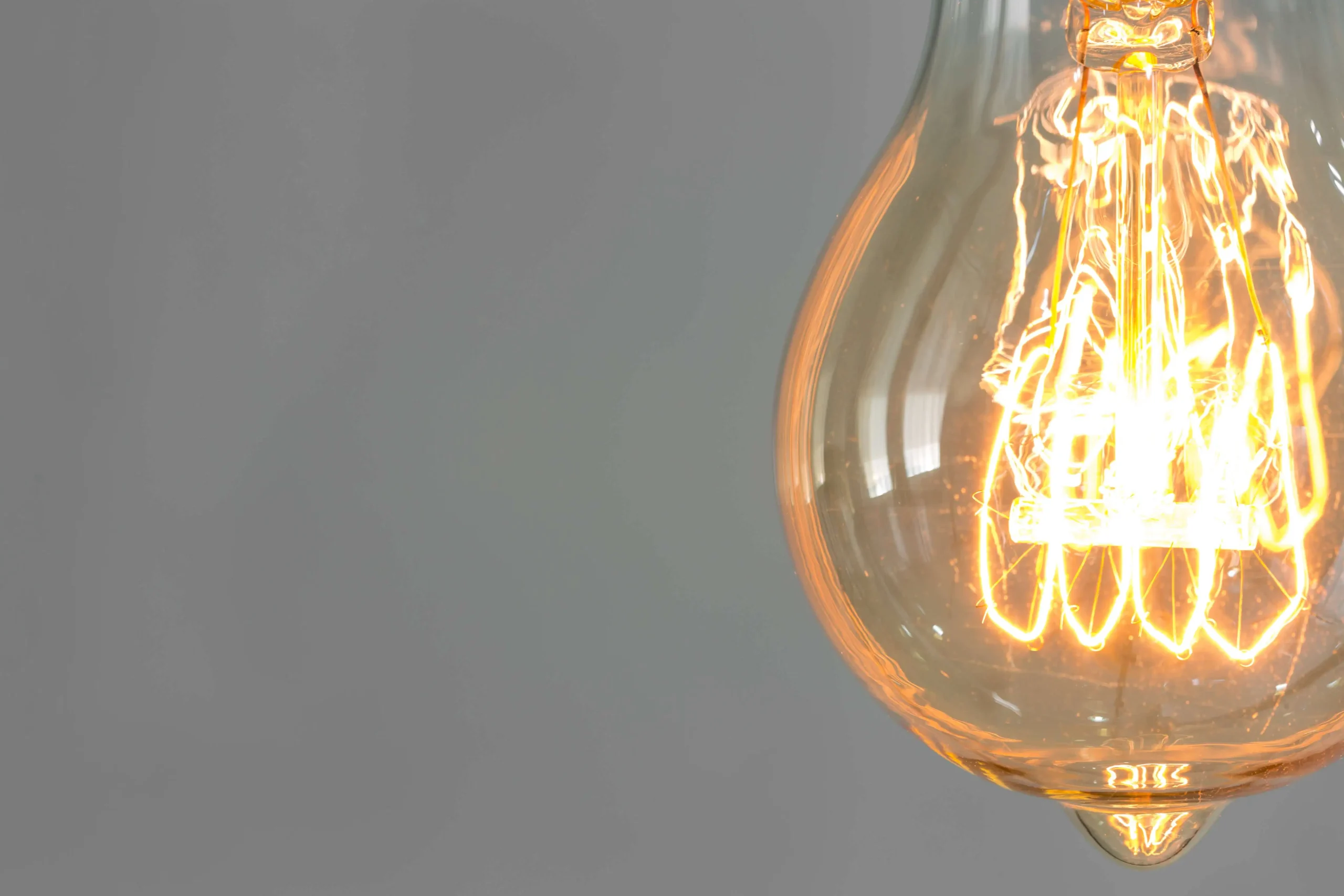Close up of vintage glowing light bulb